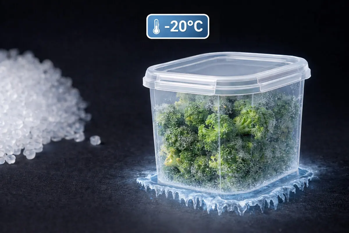 亀裂・反りを防ぐコールドチェーン設計を採用し、厳しい冷凍物流環境にも耐える冷凍・再加熱対応PP容器。
